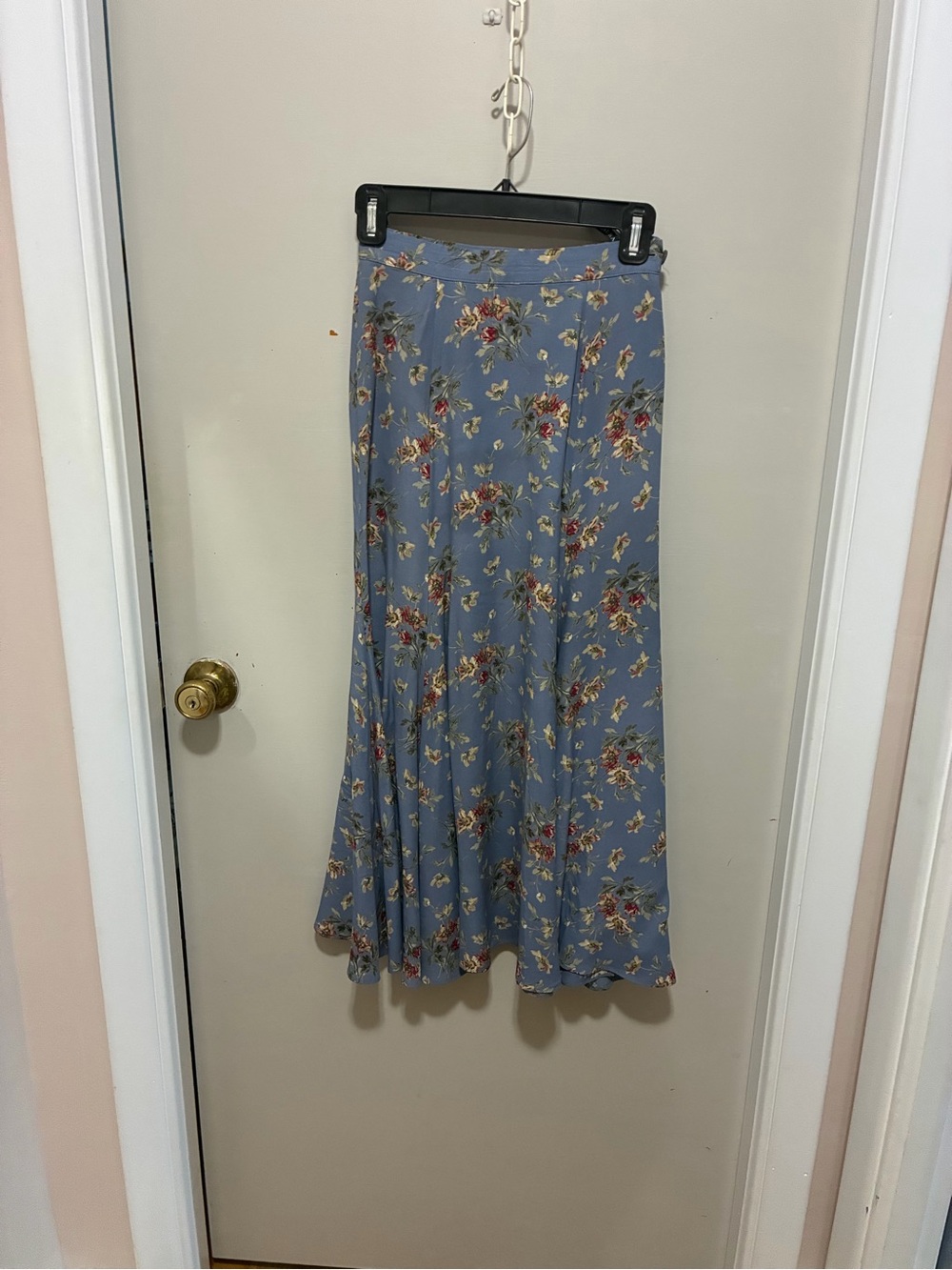 Vintage Laura Ashley Blue Floral Print Rayon Midi Skirt